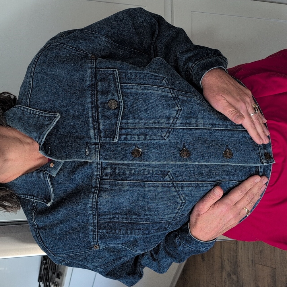 Vintage Nuggetswear oversized cropped blue denim jean jacket, sz Med - Picture 15 of 16